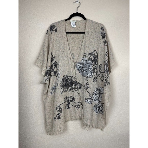 Anthropologie Sweaters - Pe'tanu By Pashma Anthropologie Cashmere Wool Silk Floral Kimono Cardigan Poncho